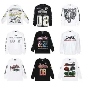 Ins same style Hell Star Retro Print Men's and Women's Loose Casual Long Sleeve T-shirt-2514