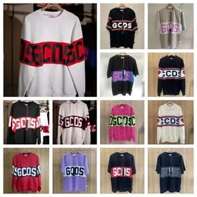 Sudadera GCDS Unisex classic white and red stitching round neck T-shirt sweater knitted sweater-2542