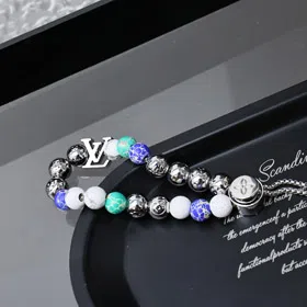 Louis Vuitton LV colorful beads letters stitching floral bracelet with metal chain-3557