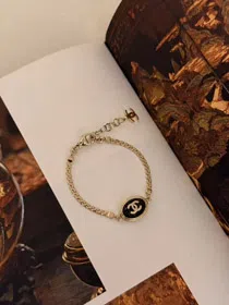 Chanel gold oval black fine flash double c letter snake bone bracelet-3740