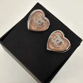 Chanel earrings rhinestone double c pink blue love earrings-3746