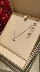 Bulgari small fan white mother-of-pearl rose gold half diamond full diamond necklace-3853