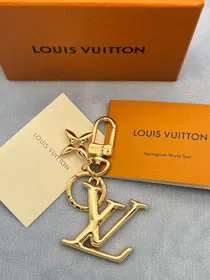 Louis Vuitton LV gold metal letter logo keychain-3867