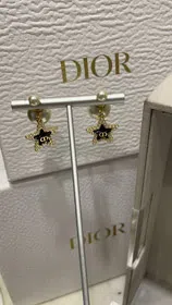 Dior navy blue star pearl double ball earrings-3891