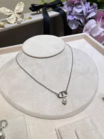 Dior Silver CD Small Pearl Pendant Necklace-3960