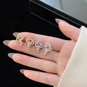 Tiffany full diamond key earrings-4028