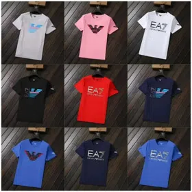 EMPORIO ARMANI EA7 Lettering Logo Solid Color Round Neck Short Sleeve T-Shirt-2831