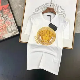 Versace New Embroidered Round Neck Slim Short Sleeve Cotton T-shirt (2 styles)-2840