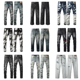 Purple Brand new embroidered slim-fit ripped print stretch jeans-4250