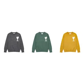 AMIPARIS Big Heart White Label Wool Crew Neck Sweater-4466