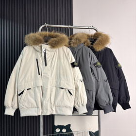 Stone Island 90% Down-filled Hooded Jacket with Fur Collar-5250