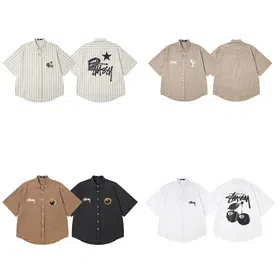 Stussy new loose-fitting plaid preppy style shirt-5276