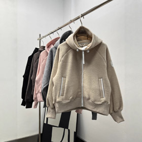 Goose down and lamb wool double-sided fleece thick and warm zippered hooded jacket-5298