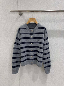 Miu Miu new loose-fitting striped long-sleeved crew neck knitted cardigan-5301
