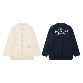 Dior letter logo embroidered casual loose wool knit cardigan sweater-5316
