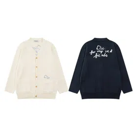 Dior letter logo embroidered casual loose wool knit cardigan sweater-5316
