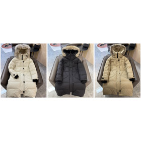 Thick and warm long down jacket with goose embroidery badge and hood-5343