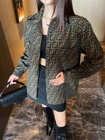 Fendi new jacquard letter collar patchwork fitted jacket-5362