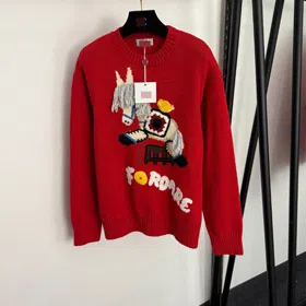 Hermès heavy-duty wool sweater with embroidered horse motif-5414