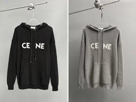 Celine logo patch wool hooded knitted sweater-5448