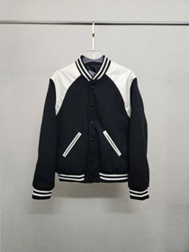 Celine classic wool and leather baseball jacket-5460