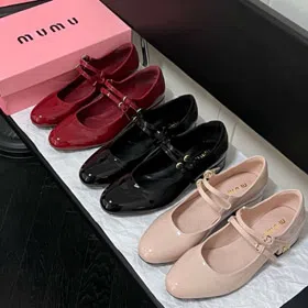 Miu Miu new double-strap round-toe mid-heel Mary Jane shoes-5720