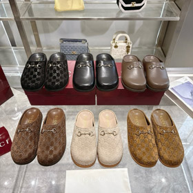 Gucci new round-toe horsebit buckle flat mules-5749