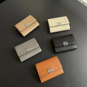 Loewe new tri-fold perforated floral pattern color-block wallet-5778