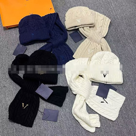 Louis Vuitton (LV) two-piece set: cable knit hat and scarf for warmth-5852