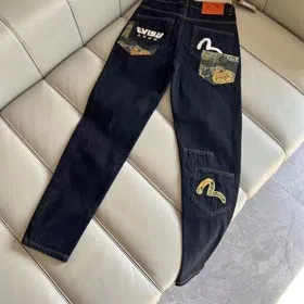 EVISU new embroidered and printed washed denim jeans-5866