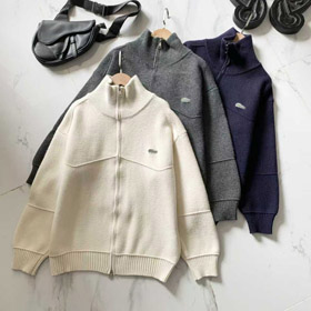 Lacoste simple stand-collar zip-up knitted cardigan jacket-5893