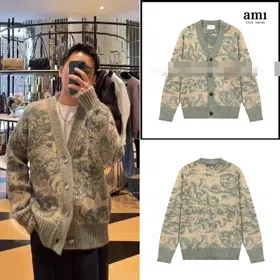 AMIPARIS Floral Jacquard Alpaca Wool Cardigan Sweater-6369