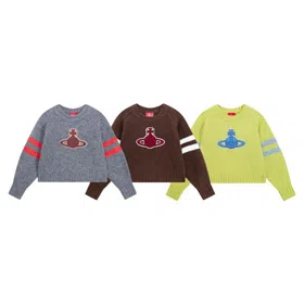 ViVienne Westwood New Tricolor Yarn Patchwork Crew Neck Sweater-6395