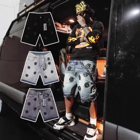 Godspeed Distressed Denim Pants & Shorts with Patches and Embroidery-6618