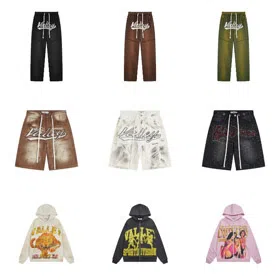 VALLEY Colored Rhinestone Letter Wide-Leg Sweatshorts & Zip-Up Sweatshirt-6712